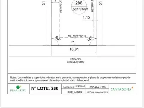 Terreno en Venta 31  mts Fondo