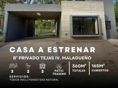 Venta en TEJAS IV CASA A ESTRENAR 3 DORMITORIOS EN UNA SOLA PLANTA. B° Privado Tejas IV, Malagueño