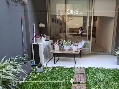 Alquiler 1 ambiente grande con Jardin y Parrilla Propia. Seguridad 24hs. Amenities y cochera