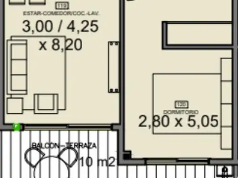 Departamento 2 ambientes con 1 baño
