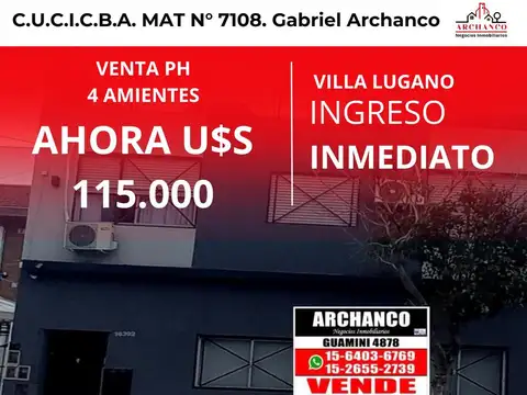 PH EN VENTA 4 AMBIENTES VILLA LUGANO