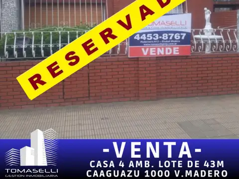 CASA - VENTA - VILLA E. MADERO - 4 AMBIENTES - SOBRE LOTE DE 8.66 X 43.26