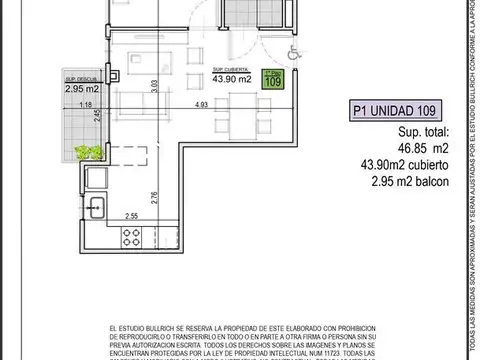 Departamento en Venta de 1 dormitorio