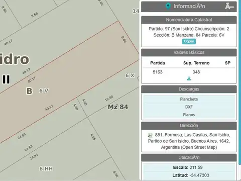 Terreno en Venta en San Isidro, USD 210.000