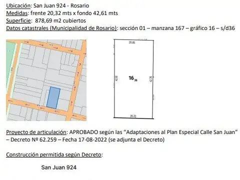 VENTA- TERRENO PARA CONSTRUCTORA- 879.69 MTS 2- PB   10- SAN JUAN 900- ROSARIO