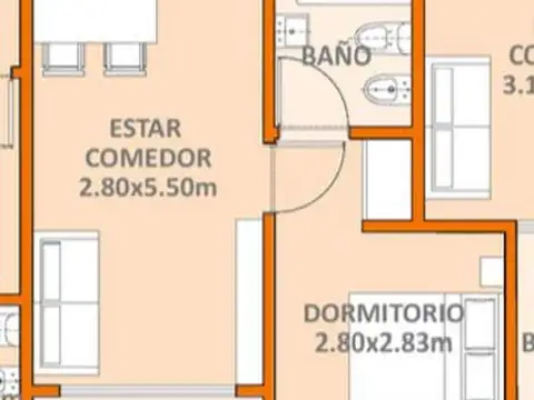 Departamento 3 ambientes con 2 baños