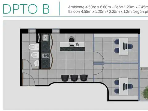 Oficina Monoambiente con 1 baño