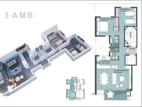 Departamento de 3 ambientes en POZO  en Paseo Aldrey