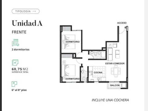 Departamento 2 ambientes con 1 baño