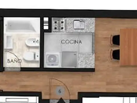 Departamento 2 ambientes con 1 baño