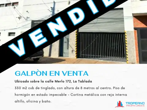 Galpón En Venta, 330 M2 C/ Oficinas. Zona Industrial. La Tablada