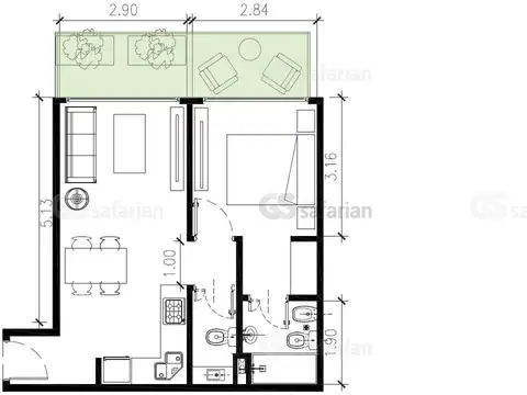 Departamento en Venta de 1 dormitorio