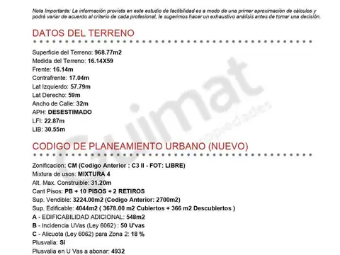 Terreno en Venta de 968,0 m2