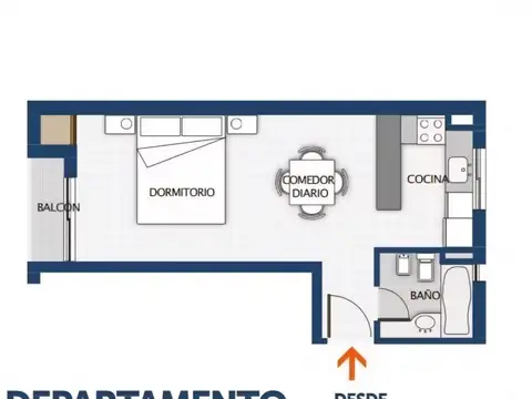 Departamento Monoambiente con 1 baño