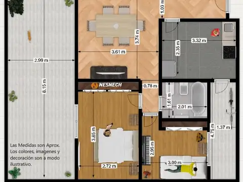 Departamento 3 ambientes con 1 baño