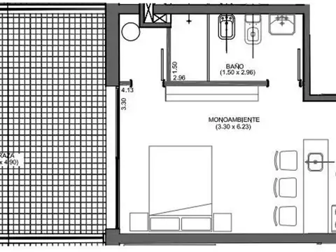 Departamento Monoambiente con 1 baño