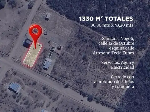 VENTA Terreno 1330,56 m2. Nogolí
