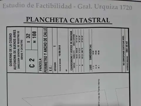 Terreno 166m2 Urquiza 1720 cerca Av Garay al  m2 construibles- Altura 17,20 USAM Plusvalía