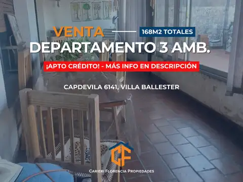 DEPARTAMENTO EN VENTA DE 3 AMBIENTES SIN EXPENSAS Y APTO CRÉDITO EN VILLA BALLESTER