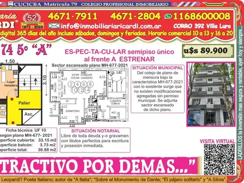 ATRACTIVO POR DEMAS - Pisito único al frente A ESTRENAR.