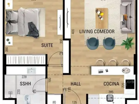 Departamento 2 ambientes con 1 baño