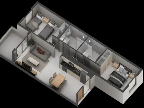 Departamento 2 ambientes con 2 baños