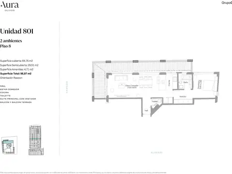 Venta departamento 2 ambientes en Olivos en pozo
