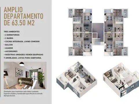 Departamento 3 ambientes con 2 baños