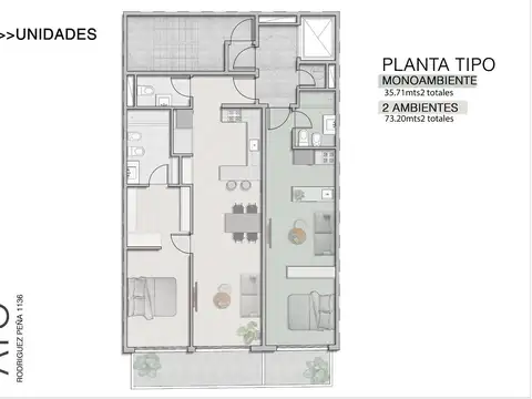 Departamento 2 ambientes con 1 baño