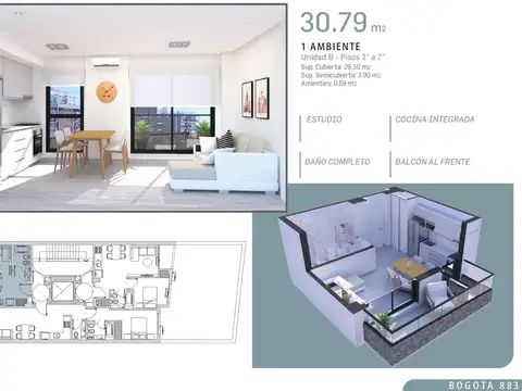 Departamento 2 ambientes caballito en construcción