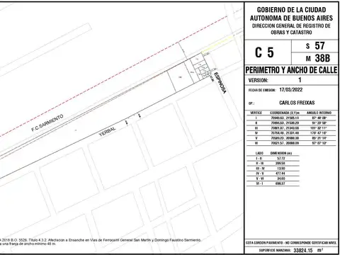 Terreno en Venta sobre la calle Yerbal - Con Planos Aprobados código viejo - Caballito