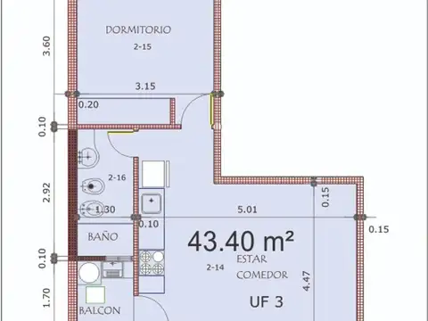 Departamento 2 ambientes con 1 baño