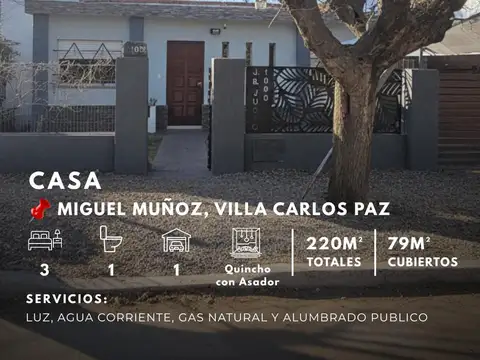 Venta Casa de 3 Dormitorios c/ gas natural en Miguel Muñoz, Villa Carlos Paz