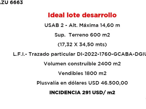 Terreno en Venta en Liniers, USD 540.000