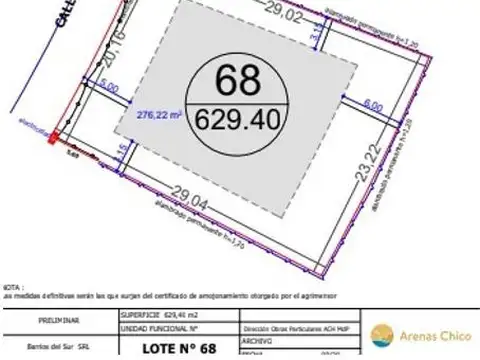 Terreno en Venta 29  mts Fondo