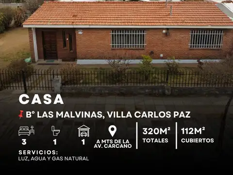 VENTA CASA DE 3 DOR. B° MALVINAS- VILLA CARLOS PAZ