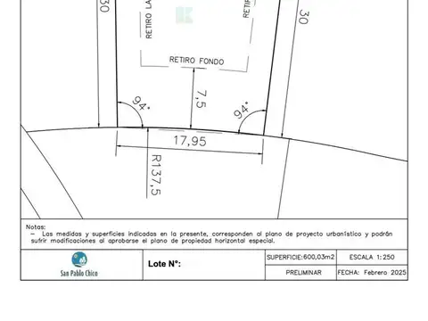 SAN PABLO CHICO, LOTE 600 M2 .
