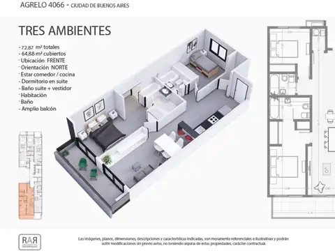 Departamento en Venta de 3 ambientes