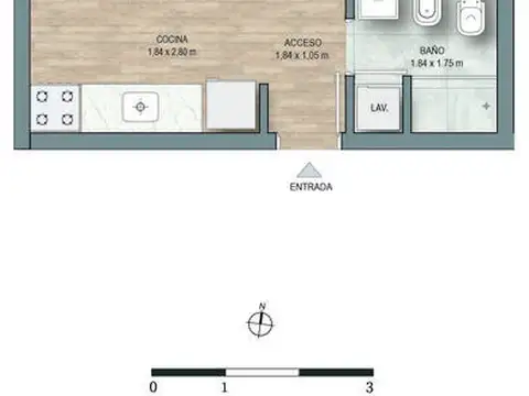 Departamento 2 ambientes con 1 baño