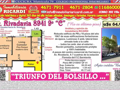 TRIUNFO DEL BOLSILLO - Luminoso 2 amb. lateral bien aireado