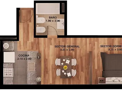 Departamento Monoambiente con 1 baño