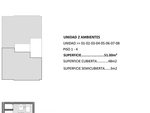 Departamento 2 ambientes con 1 baño