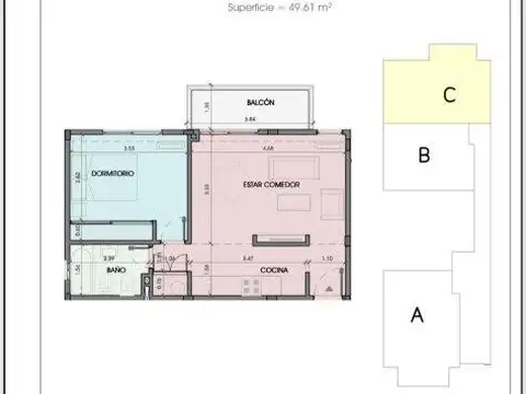 Departamento 2 ambientes con 1 baño