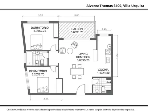 Departamento 3 ambientes con 2 baños