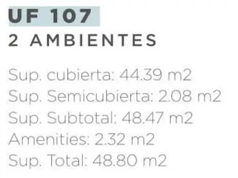 Departamento en Venta de 2 ambientes