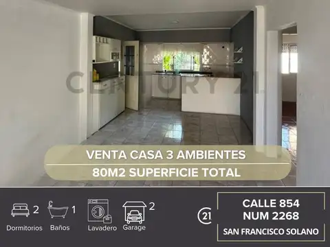 CASA VENTA 3 AMBIENTES SOLANO