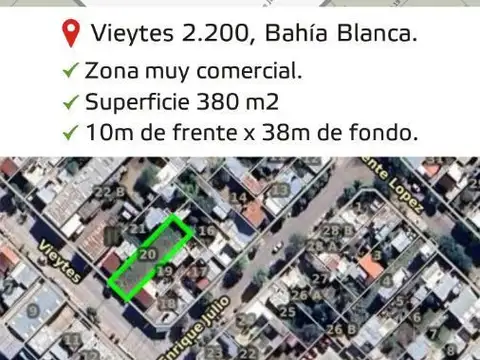 Terreno en Venta 10  mts Fondo