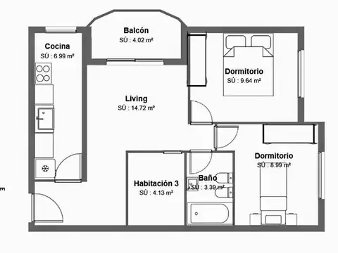 Departamento de 3 ambientes con balcón y cochera.