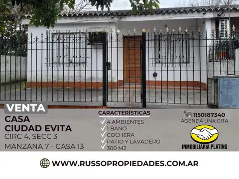 Venta casa 4 ambientes Ciudad Evita