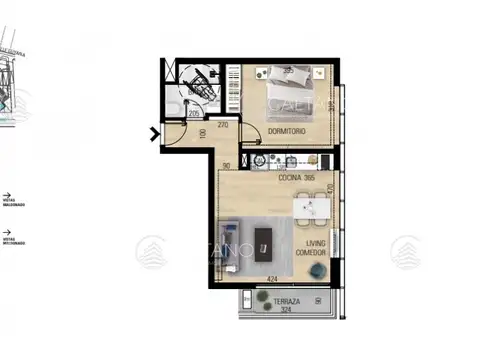 Departamento 2 ambientes con 1 baño